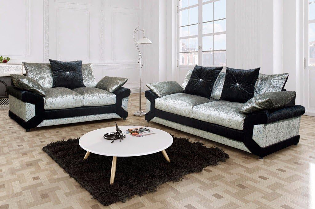 Brand New Crushed Velvet Fabric Black Silver 3 Seater 2 Seater Sofa Cheap Home Garden Furniture Home Garden