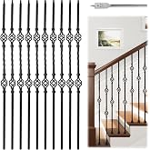 Muzata 10 Pack 44" Double Basket Hollow Iron Baluster WT05 | Elegant Double Basket Design, Electrostatic Spraying Process, Smooth and Glossy Surface, Long-Lasting Stability