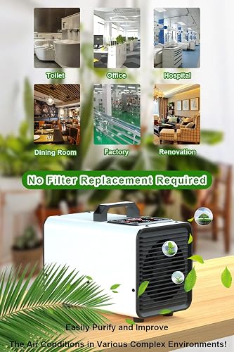 80,000mg/h Ozone Generator With Negative Ion - Digital Air Purifier For Home & Car Odor Removal