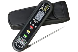 Taylor Dual Temp Infrared Thermocouple Thermometer, Multi-Functional Infrared Mode, Dual Line LCD, HOLD, Min/Max; Step Down Probe, Water Resistant, Black