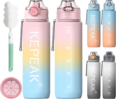 Botella Agua, Botella Agua Gimnasio 1L con Colador, Botella Bicicleta sin BPA Reutilizable Sello de Silicona, Botella de Agua Deportiva Duradero para Oficina, Escuela, Exterior