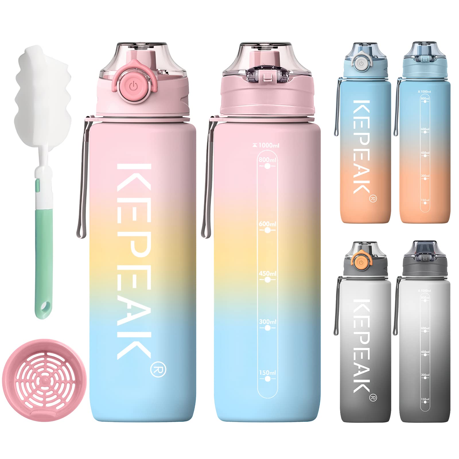 Drinking Bottle, 1 Litre, Drinking Bottle for Carbonated Drinks, Leak-Proof with Strainer, BPA-Free Sports Drinking Bottle, Lightweight, Casual Drinking Bottle for Students, Bicycle, Sports, Camping,