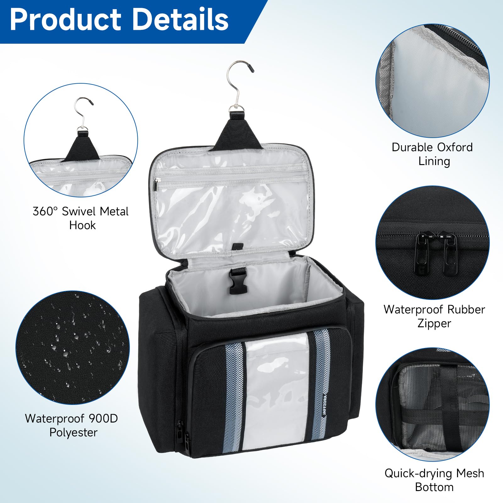Portable Shower Caddy (Full Size Bottle Compatible),Travel Shower Tote Bag with Quick Dry Mesh Base,Hanging Toiletry Cosmetic Bag for Gym,College,Camping & Dorm, Black