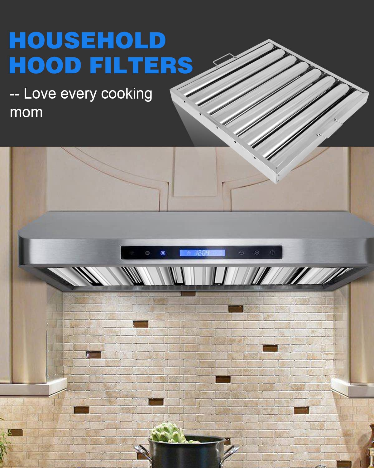 Hood Filters 19.5W x 19.5H Inch, 430 Stainless Steel 7 Grooves Commercial Baffle Grease Filter, Range Hood Filter for Grease Rated Commercial Kitchen Exhaust Hoods Pack of 6