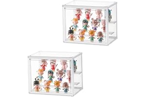 QIYUNI Acrylic Display Case for Collectibles 3 Layer Adjustable Figure Display Case with Magnetic Door Clear Stackable Display Box for Figures Showcase 2Pack (10.8*8*7)