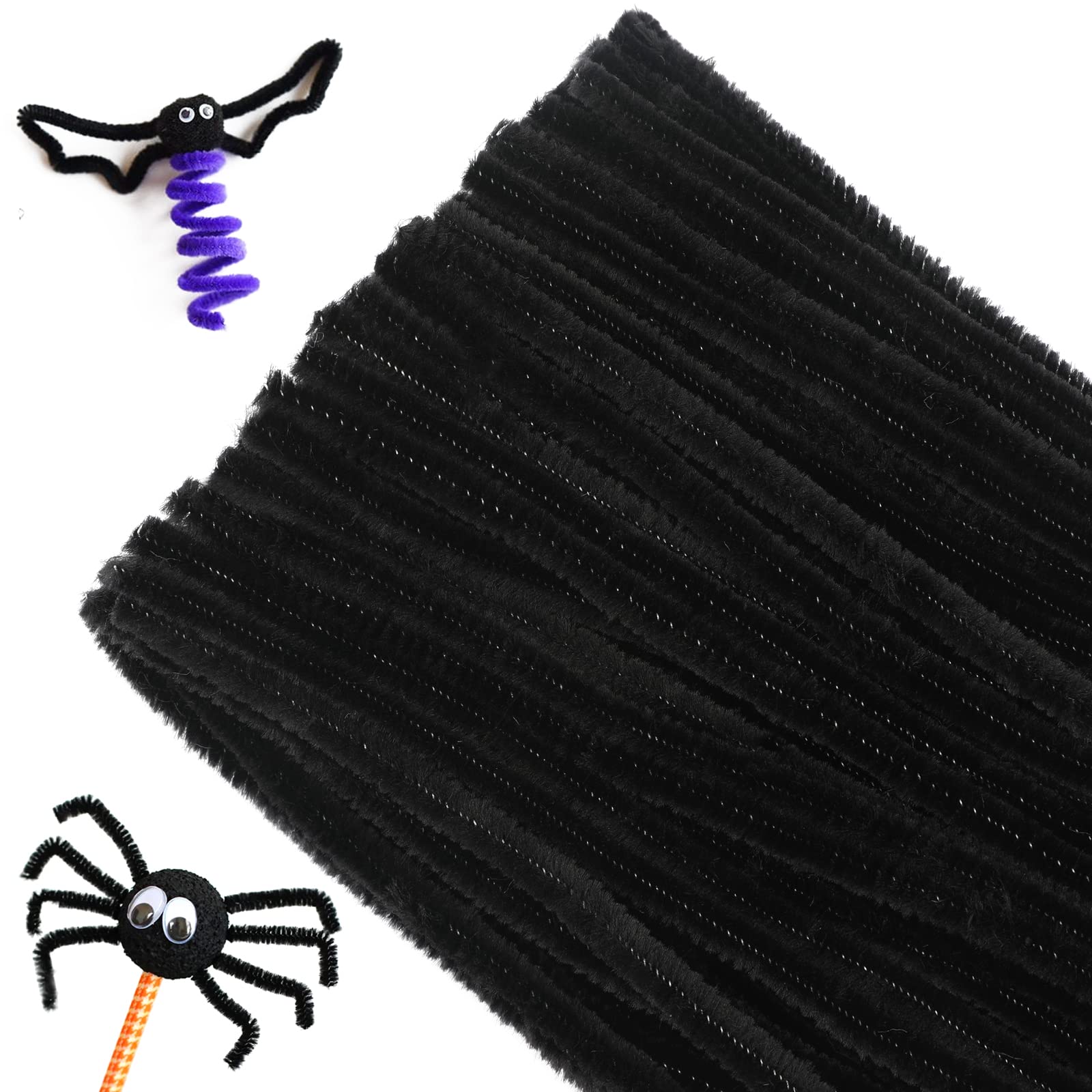 G2PLUS Black Pipe Cleaners for Craft, 30cm Long Crafting Pipe Cleaners for Halloween Craft, 6mm Chenille Stem for DIY, 100PCS Pipe Cleaners for Halloween Project Decoration