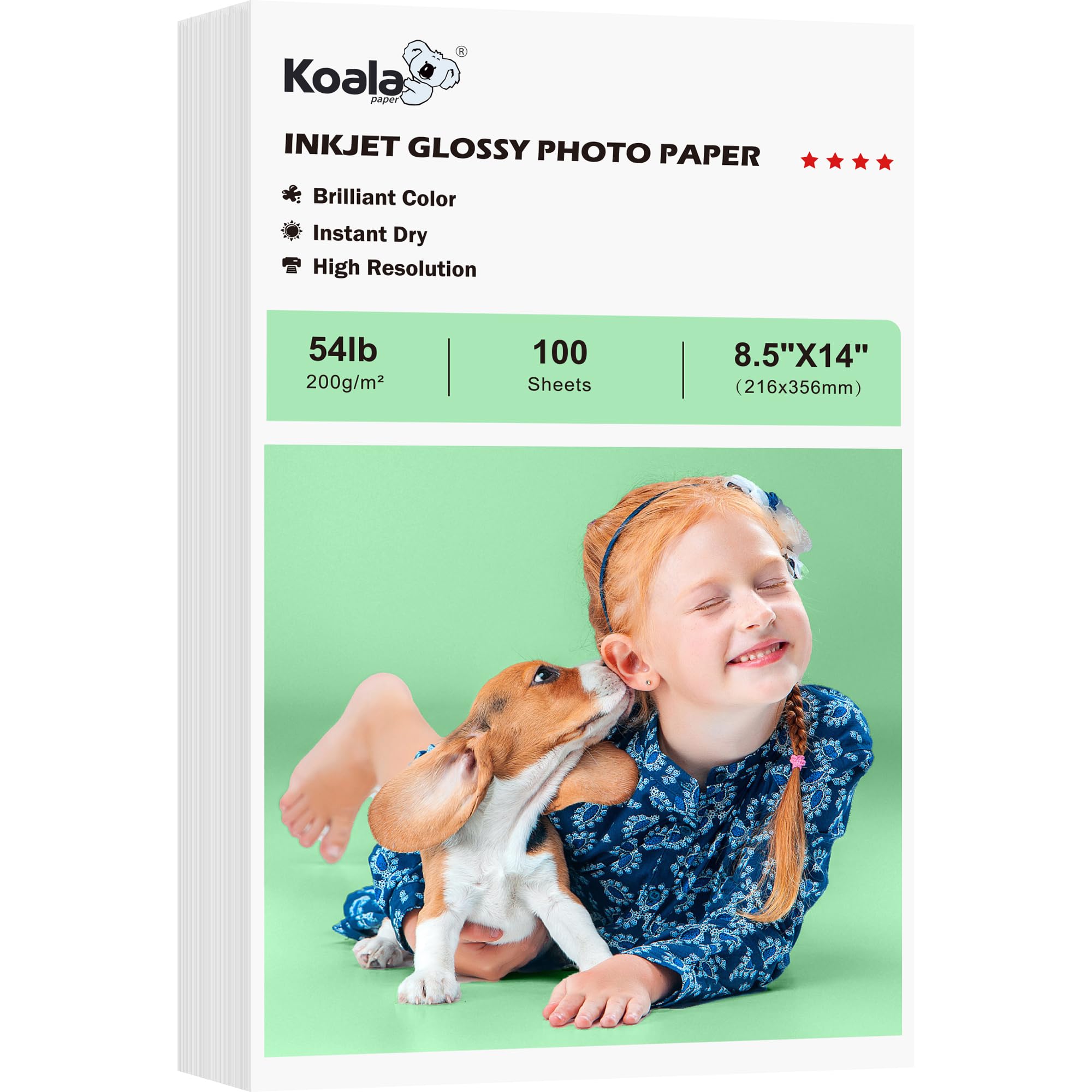 Photo 1 of Koala Glossy Inkjet Photo Paper Thick 8.5X14 Inches 100 Sheets 54lb Picture Paper for Inkjet Printer Use DYE INK for Family Photos Legal Size 200gsm