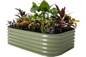 Vego garden Raised Garden Bed Kits, 17" Tall 6 in 1 Modular Metal Raised Planter Bed for Vegetables Flowers Patio Ground Planter Box-Olive Green