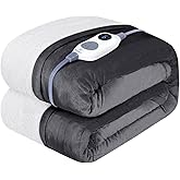 Westinghouse Heated Throw Blanket, Soft Flannel to Sherpa Electric Throw with 6 Heating Levels, 2-10 Hours Time Settings, Fast Heating, Machine Washable 50x60 Inch, Charcoal