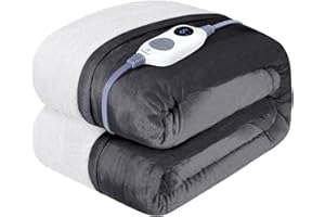 Westinghouse Heated Throw Blanket, Soft Flannel to Sherpa Electric Throw with 6 Heating Levels, 2-10 Hours Time Settings, Fast Heating, Machine Washable 50x60 Inch, Charcoal