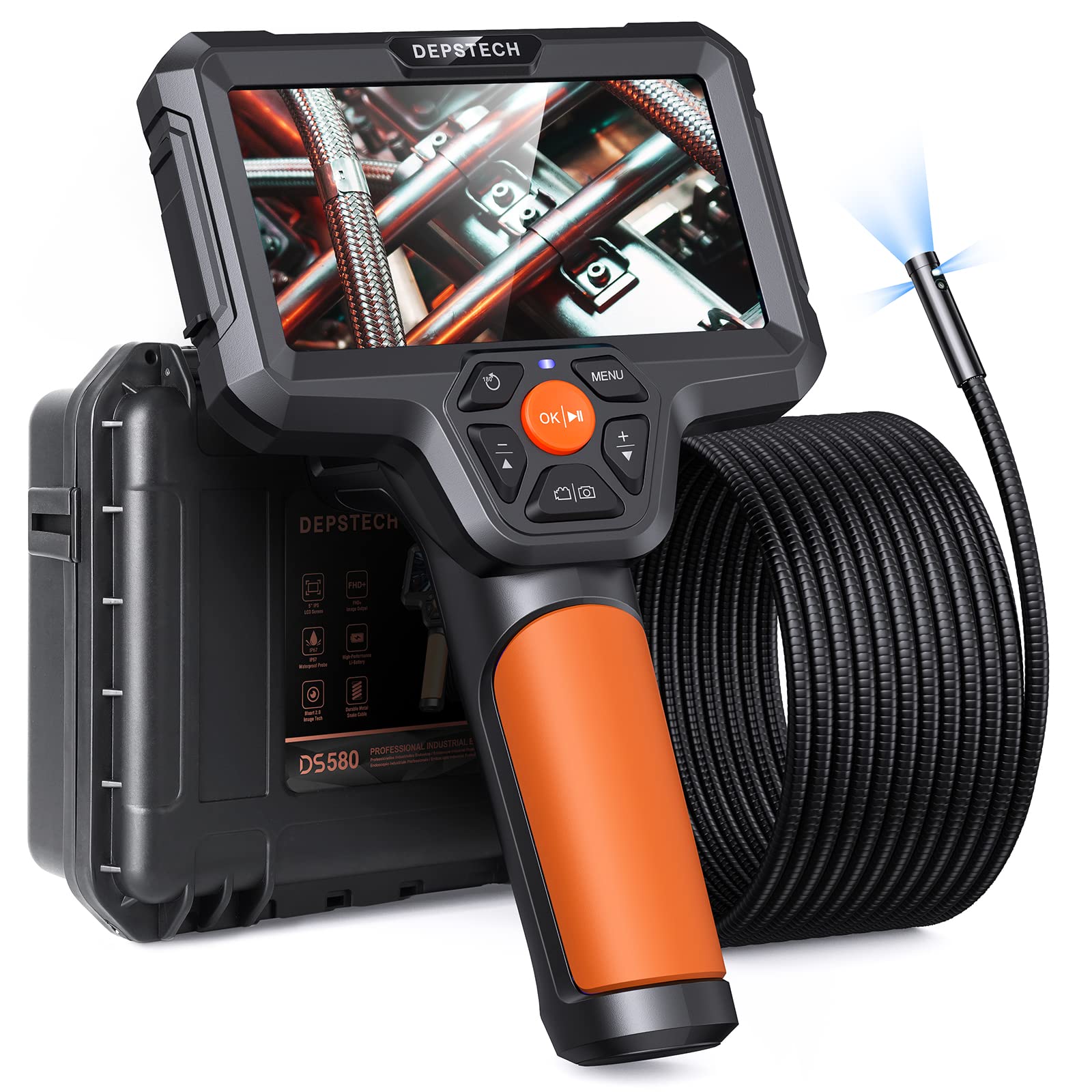 DEPSTECH Triple Lens Borescope, 5" IPS Screen