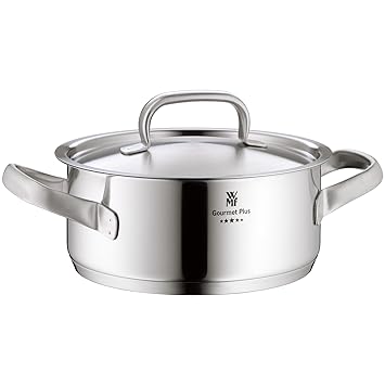 WMF Gourmet Plus Kochtopf mit Metalldeckel, Ø 20 cm, Cromargan Edelstahl mattiert, Innenskalierung, Dampföffnung, induktionsg