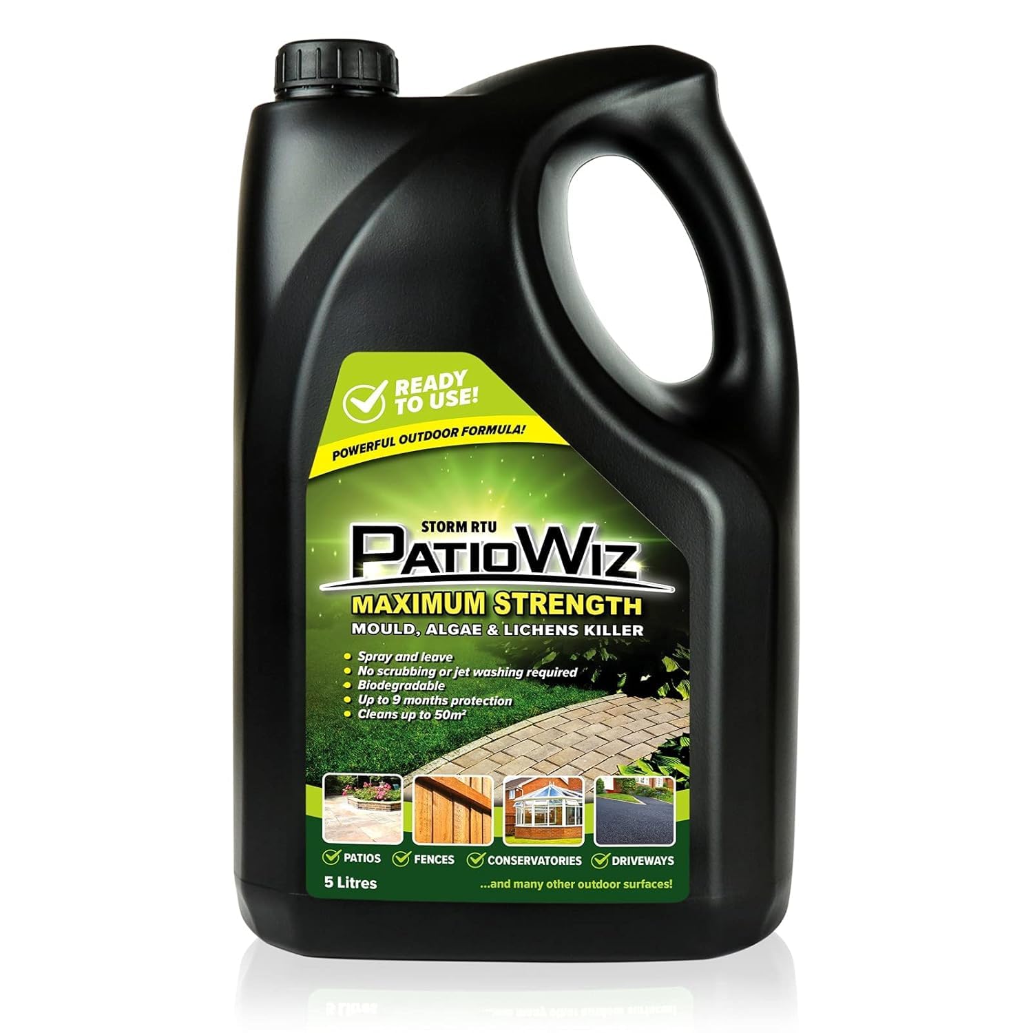 PatioWiz Patio Cleaner 5L Ready To Use - Maximum Strength, Spray & Leave, Mould Remover & Outdoor Cleaner For Decking, Driveways, Conservatories And All Outdoor Surfaces