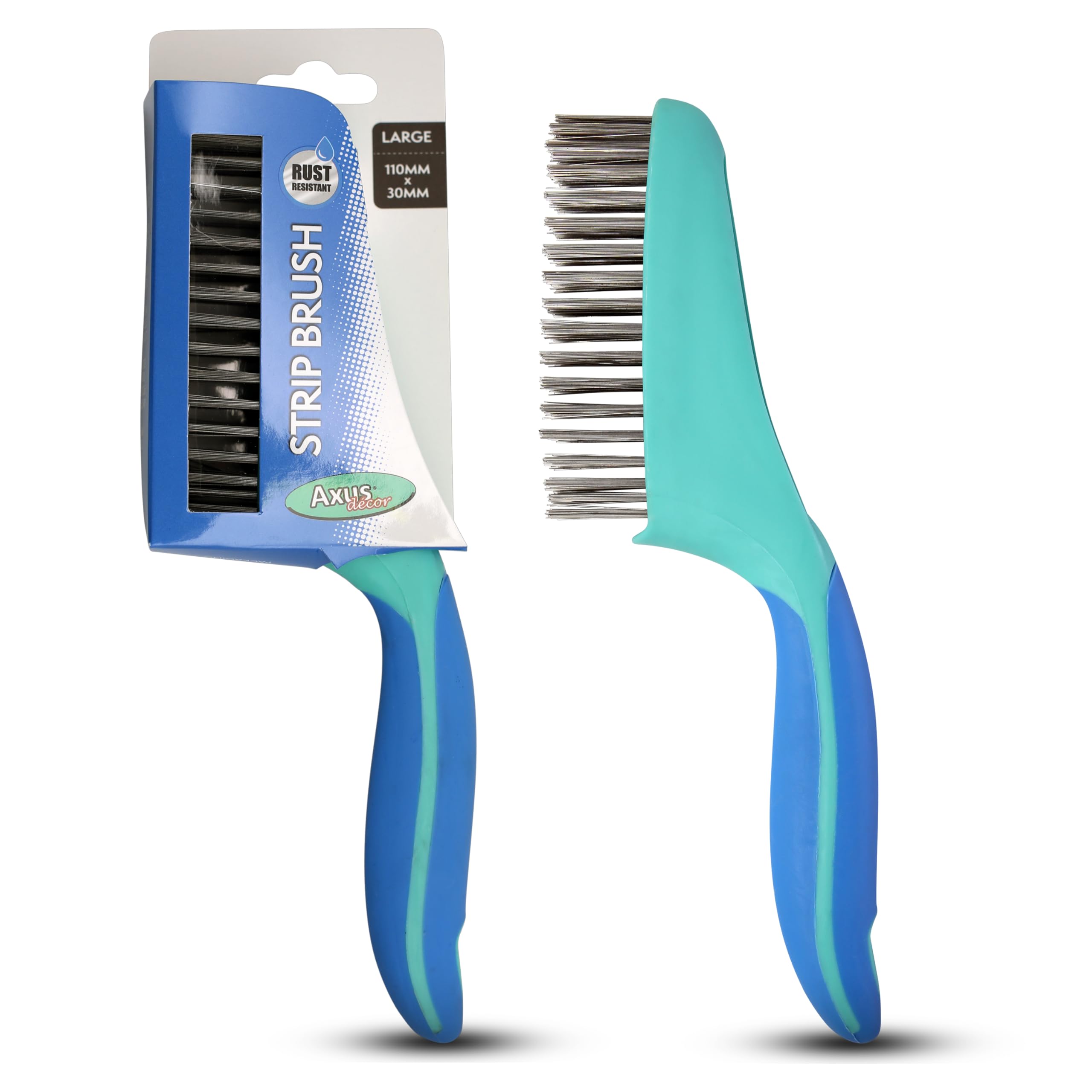 Axus Decor Strip Brush (Blue Series) Stainless Steel Wire Brush, Soft Grip Handle Wire Brush For Cleaning Rust, Dirt, Tiles - For Home, Garden, and Industrial Use, Head Size - 10 Inch / 250mm