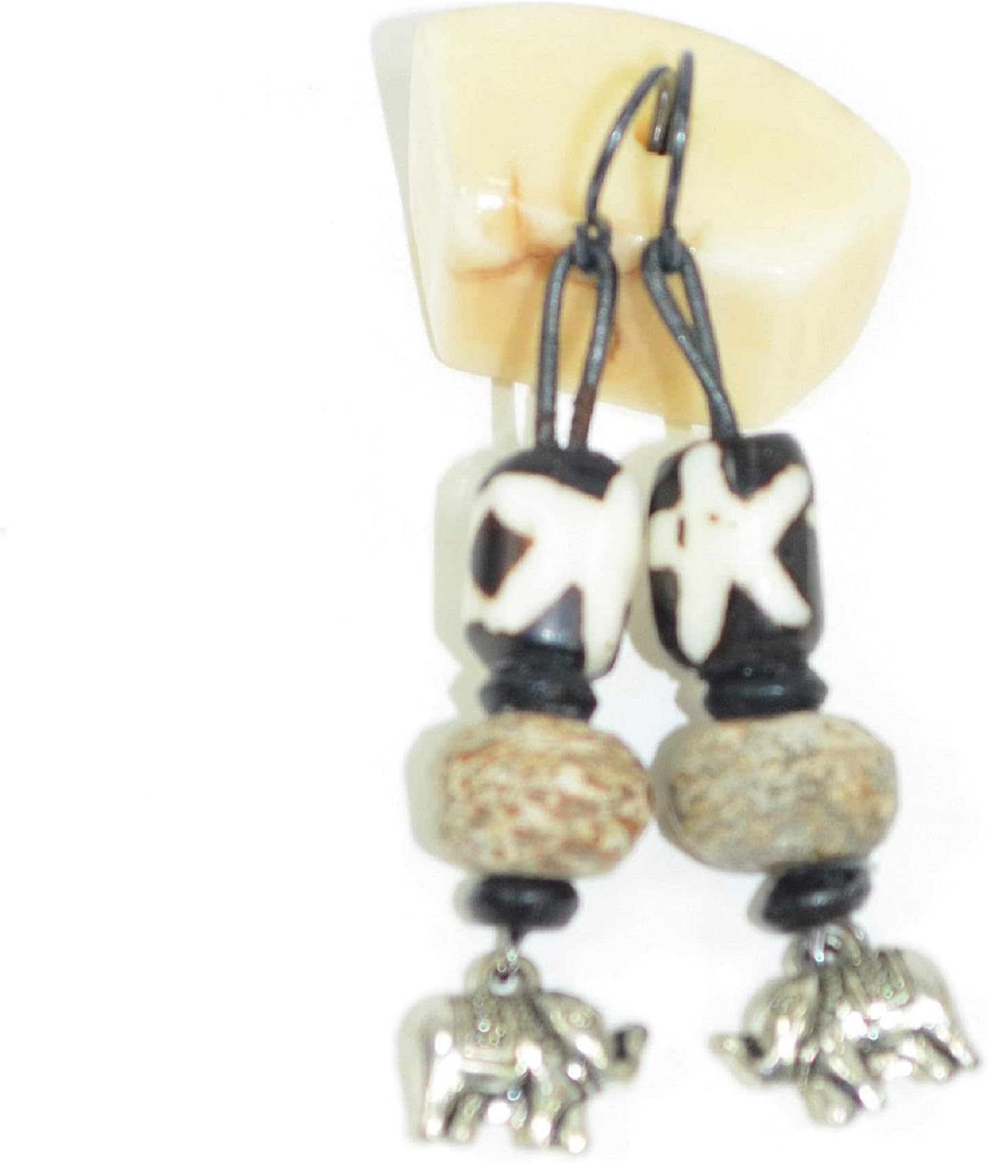 Mammoth Bone Elephant Charm Batik Earrings