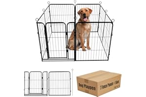 SUSURAMON Dog Playpen,24 32 40 48 in(H) Pet Fence Outdoor for Rv Camping,Garden Fence Small Animal Barrie for Yard,11Ft(L)-56Ft(L) Black Metal Temporary Fencing