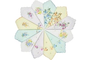 GB COLLECTION GB Women's 100% Cotton Handkerchiefs Assorted with Wavy Edge and Print Floral 12 Pieces
