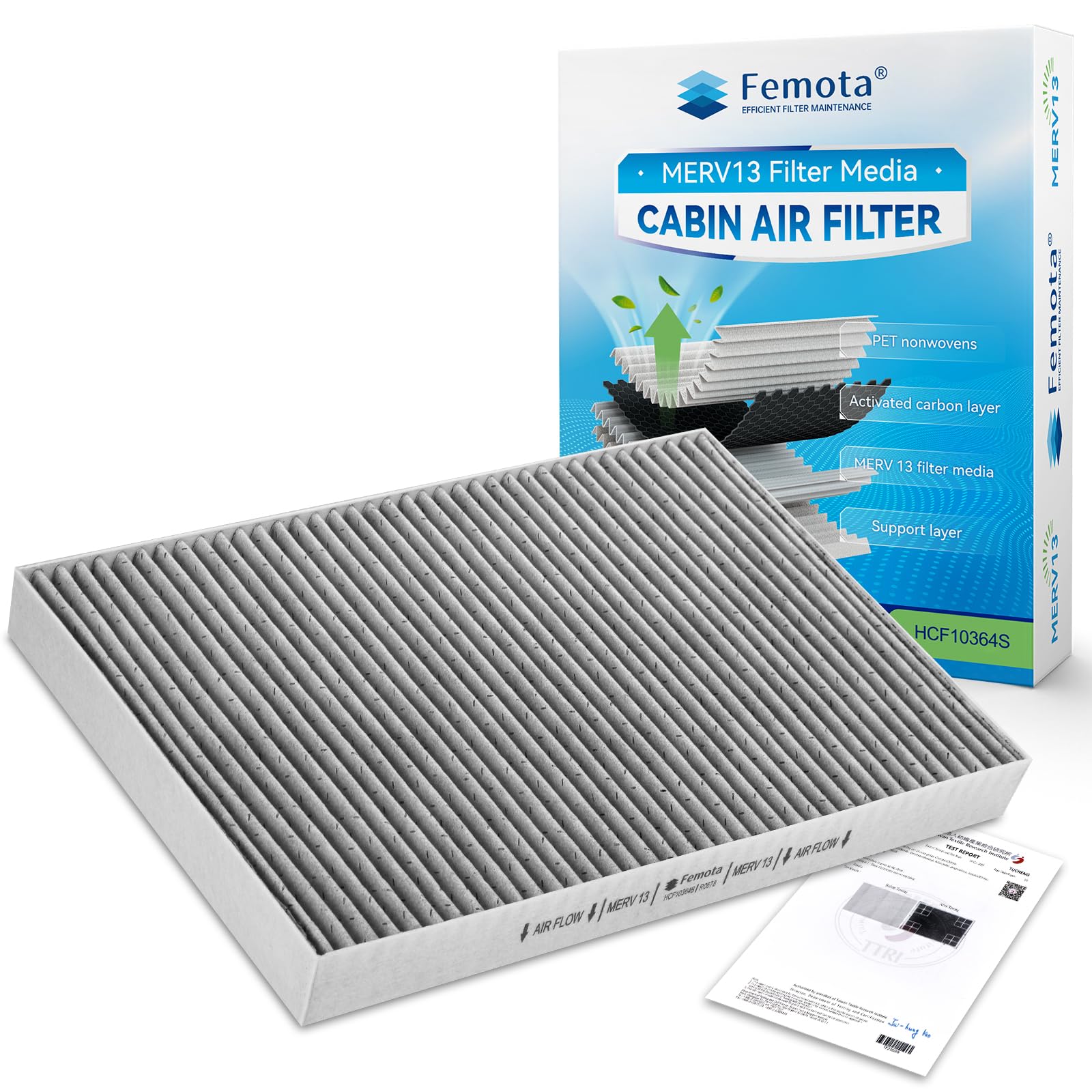 Photo 1 of Femota Certified MERV 13 Cabin Air Filter with Activated Carbon, CF10364 for Chrysler 300 (2005-2010), Dodge Challenger (2008-2010), Charger (2006-2010), Magnum (2005-2008)