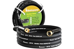 Beitopamz Garden Hose 25 ft x 5/8 in Heavy Duty Water Hose, Flexible and Durable, Lightweight Rubber Hybrid Hose, Leak-Free Connections, Male to Female Fittings, BT25B, Black