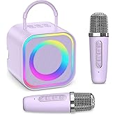 LOFICOPER Mini Karaoke Machine, Portable Bluetooth Karaoke Speaker with 2 Wireless Microphones, LED Party Lights, Support Magic Voice Effects & TF/AUX Input, for Kids, Adults, Home Party