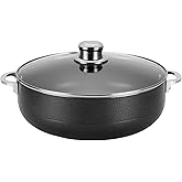 Alpine Cuisine 7-Quart Nonstick Aluminum Caldero Pot with Glass Lid &amp; Riveted Handle | Heavy-Duty Cookware for Large Servings of Stew &amp; Rice | Easy Clean, Black