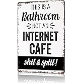 Funny Bathroom Signs Vintage "Not An Internet Cafe" Metal Sign - Funny Restroom Plaque With Sarcastic Quote | Black & White Bathroom Accessories | Aluminum Tin Sign For Toilet Decor | 8x12 Inch