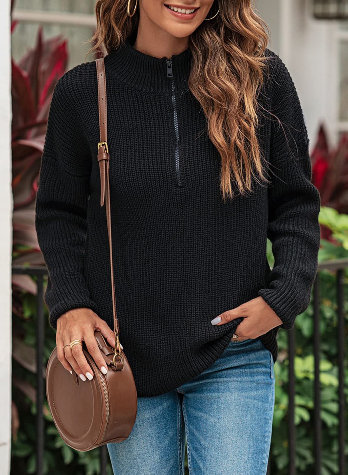 EVALESS Quarter Zip Sweater