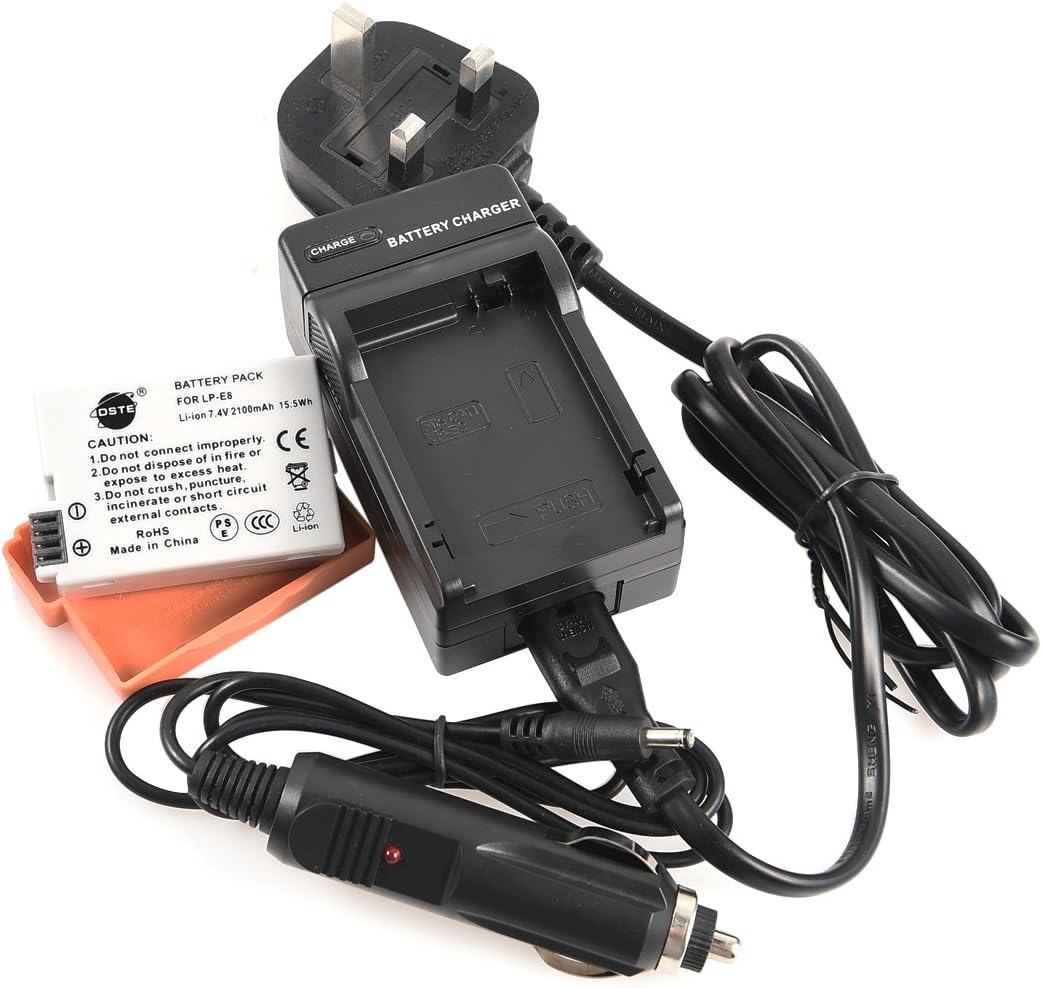 DSTE® LP-E8 Rechargeable Li-ion Battery + DC99U Travel and Car Charger Adapter for Canon EOS 550D 600D 650D 700D Kiss X4 Kiss X5 Kiss X6i X7i Rebel T2i T3i T4i T5i Digital Camera