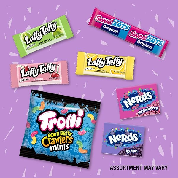 SWEETARTS, TROLLI, LAFFY TAFFY & NERDS EGG FILLER VARIETY BAG, SPRINGTIME CANDY, 16.5 OZ (40 INDIVIDUALLY WRAPPED PIECES)