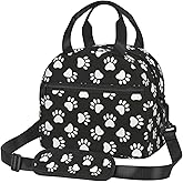 Reaocly Black and White Dog Paws Print Lunch Bag with Adjustable Shoulder Strap for Women Men Reusable Lunch Box Leakproof Tote Bags Insulated Cooler for Work Travel Outdoor(9 x 5 x 7.8 Inches)