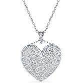 Bling Jewelry Romantic Elegant Large Bridal Pave Cubic Zirconia CZ Puff Heart Shape Pendant Necklace For Women Teen .925 Sterling Silver