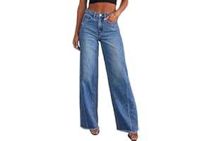Sidefeel Women's Wide Leg Jeans High Waisted Strechy Raw Hem Zimbaplatinum Denim Pants