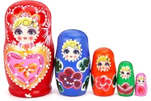 POPLAY 5PCS Russian Nesting Dolls, Stacking Wooden Handmade Matryoshka Dolls for Girls Boys' Birthday or Home Decoration