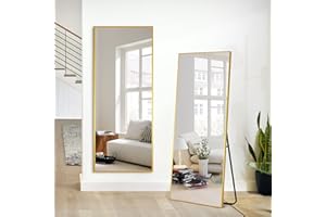 PexFix Full Body Mirror Full Length Mirror with Gold Aluminum Alloy Frame Mirror Full Length with Stand Wall Mounted Mirror Hanging Mirror for Wall Bedroom Bathroom Living Room Decor,43"×16"