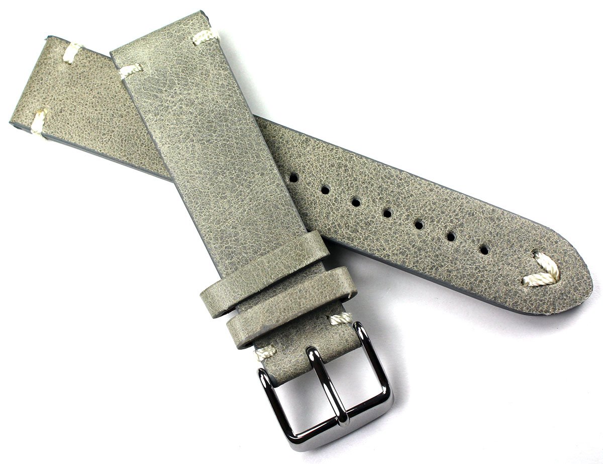 Sulla 20 mm Men's Leather Watch Strap Vintage Aviator BS White Stitching Grey