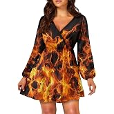 Frymappies Summer Dress Mini Dress Deep V Neck Long Sleeve Dress Short Jumpsuits for Party Beach Cocktail