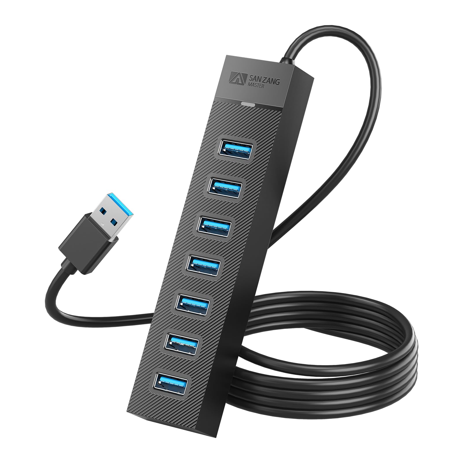 SAN ZANG MASTER USBハブ 3.0 7ポート100CMケーブル 5Gbps高速転送 USB3.0 ハブ コンパクトUSB Hub ノートPC対応 USBポート増設 軽量 5V/3A 電源供給Type-CポートUSB 拡張 ドライバー不要Windows/Mac/Linux /PS4/PS5/Chromebook 対応 7ポートハブ USB テレワーク 在宅勤務 ブラック商品画像