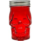 Generic 14 oz Colorful Skull Glass Mason Jar – Mix & Match 7 Vibrant Colors, Large & Durable! (Red)