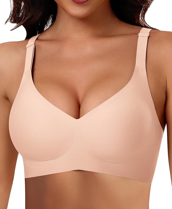 Ganado Damen BH Ohne Bügel Nahtloser BH Bequeme Weiche Glatte BHS Bügellose BHS Tiefem V-Ausschnitt Bralette Soft Bra Bustier