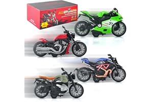 ACROFEK 4-Pack Motorcycle Toy for Kids - Pull Back Motorcycles with Sounds & Lights, 1:12 Scale Die Cast Friction Powered Toy Cars, Toys for 3 4 5 6 7 8 Year Old Kids, Birthday Gifts for Boys