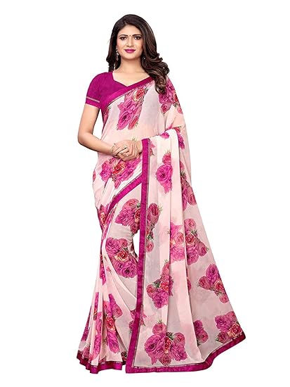 RAJESHWAR FASHION With RF Womens Georgette Saree With Blouse Piece (A32 ROSE_Pink)