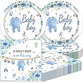 Blue Baby Shower Decorations Blue and White Paper Plates and Napkins Set Party Supplies for Gender Reveal Table Decor 40Pcs Baby Boy Shower Decorations