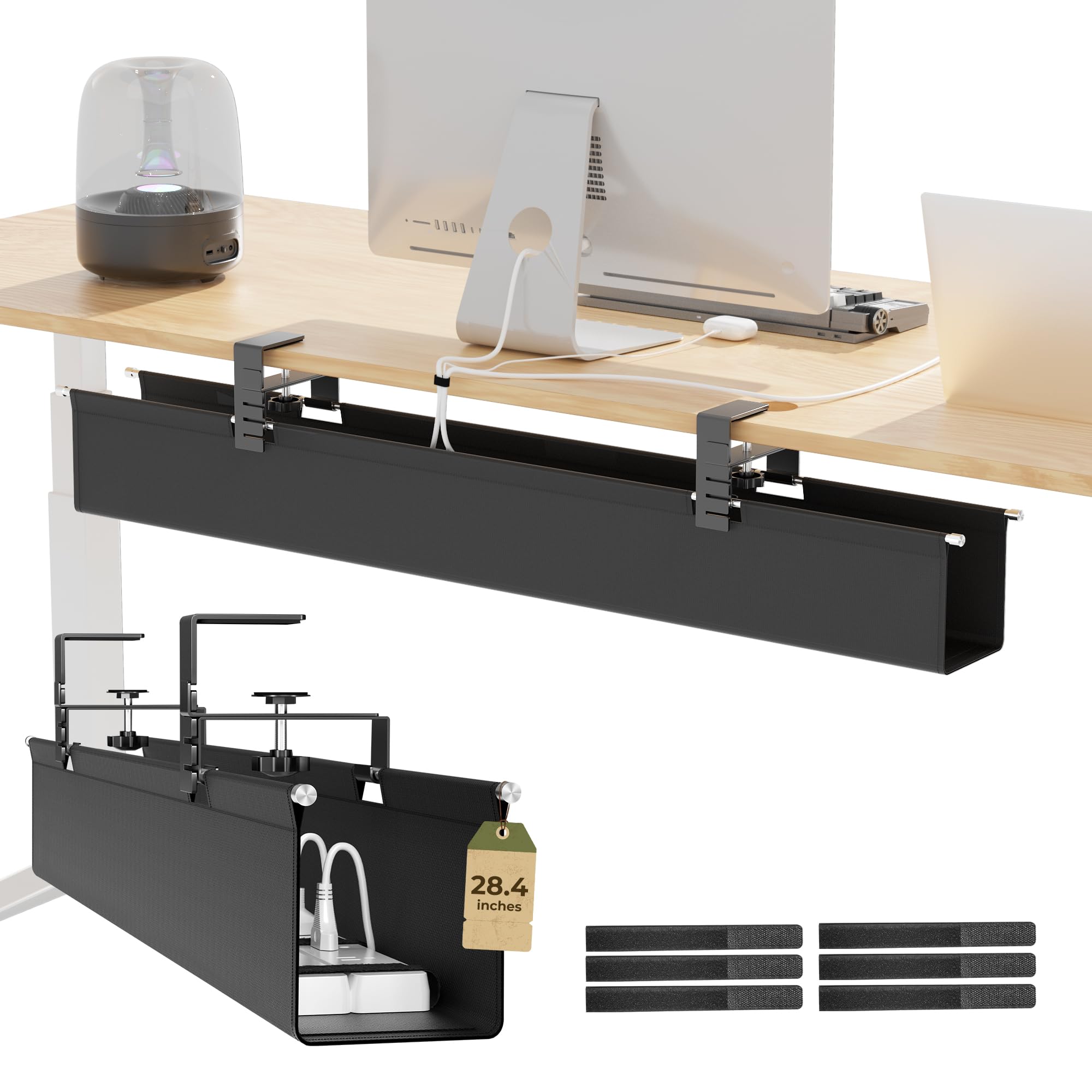 Photo 1 of [Upgraded] 28.4" Under Desk Cable Management Tray, Orapoke Cable Management Under Desk No Drill, Large Fabric Cord Hider for Wire Organization, Cord Organizer Supports Up to 30lbs for Office, Home