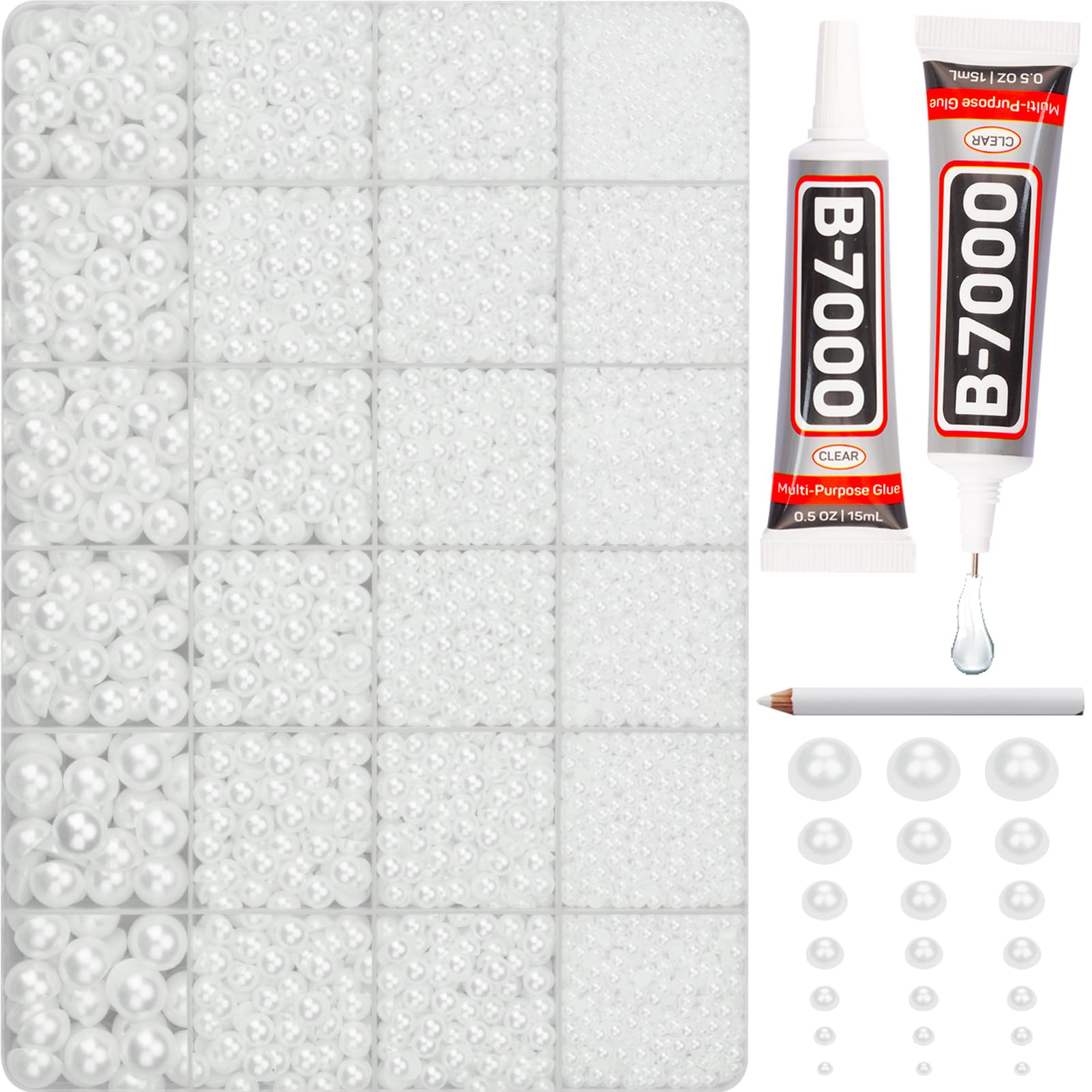 Photo 1 of 10000Pcs White Flatback Pearls with Glue Kit for Bedazzling Crafts Crafting Shoes Nail Art Decoration, Mixed Sizes 2mm 3mm 4mm 5mm 6mm 8mm 10mm White Half Round Flat Back Pearls Beads Set