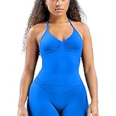 HAODIAN Women's Workout Longline Strappy Halter Top with Built-in Bra Backless Gym Tank Top