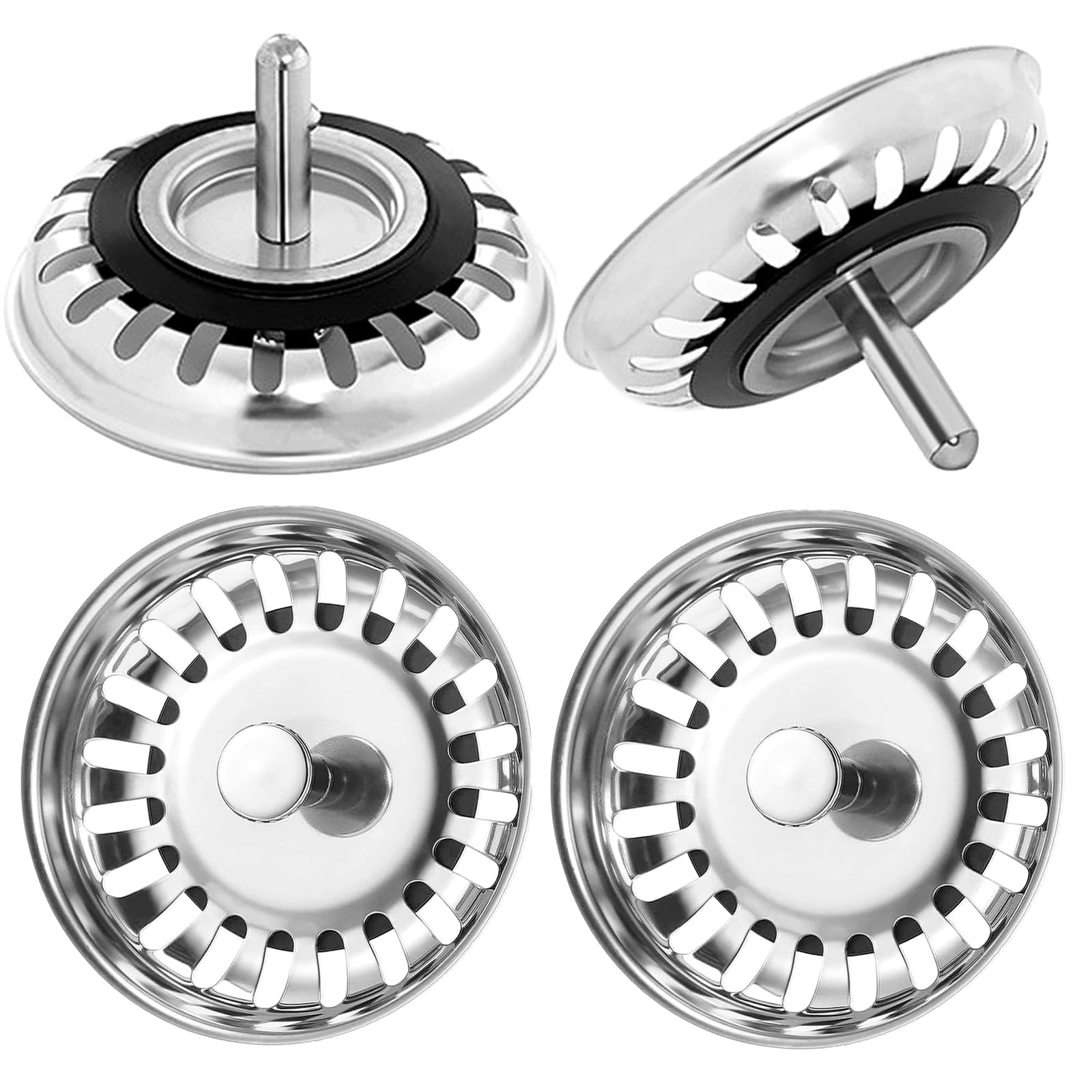 2 Pack Kitchen Sink Strainer Plug, Stainless Steel Push Style Plug for Sink Drainer Waste Plug Basket Strainer and Plug Replacement for Kitchen Sink (Plug Dia-79.3mm)