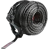 VEVOR Synthetic Winch Rope, 1/2 Inch x 92 Feet 32,000 lbs Synthetic Winch Line Cable Rope with Protective Sleeve + Forged Winch Hook + Pull Strap, Universal Fit for SUV, Large Off-Road Vehicle, Truck