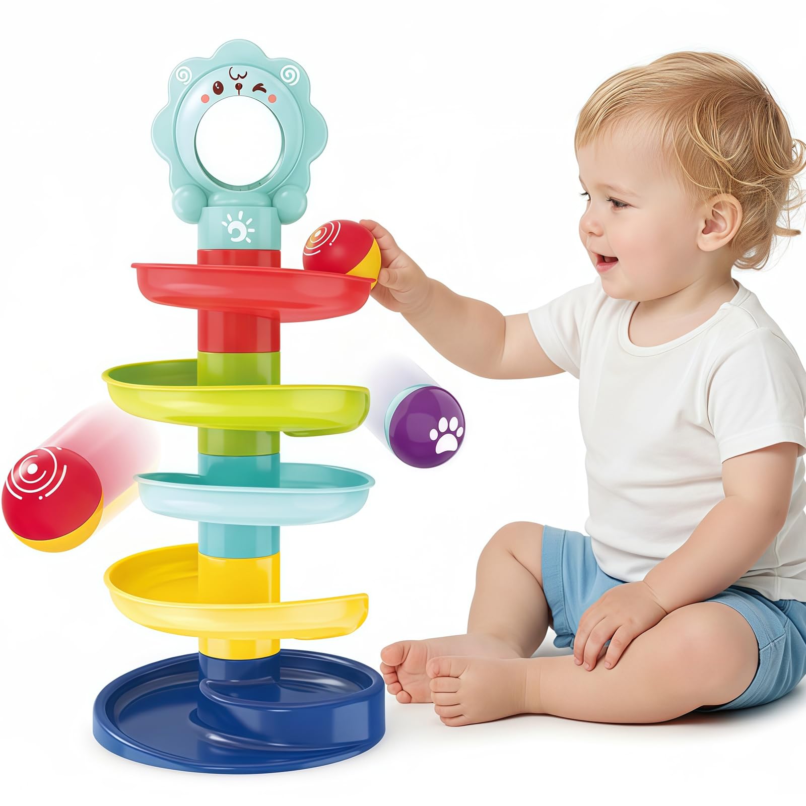 Muslecid Ball Drop Toy, Ball Ramp Ball Drop Toy Colorful Rolling Ball Tower Funny Swirling Cat Children Puzzle Game Baby Educational Toys for 1 2 Year Old Boy Girl Toddlers (Lion)