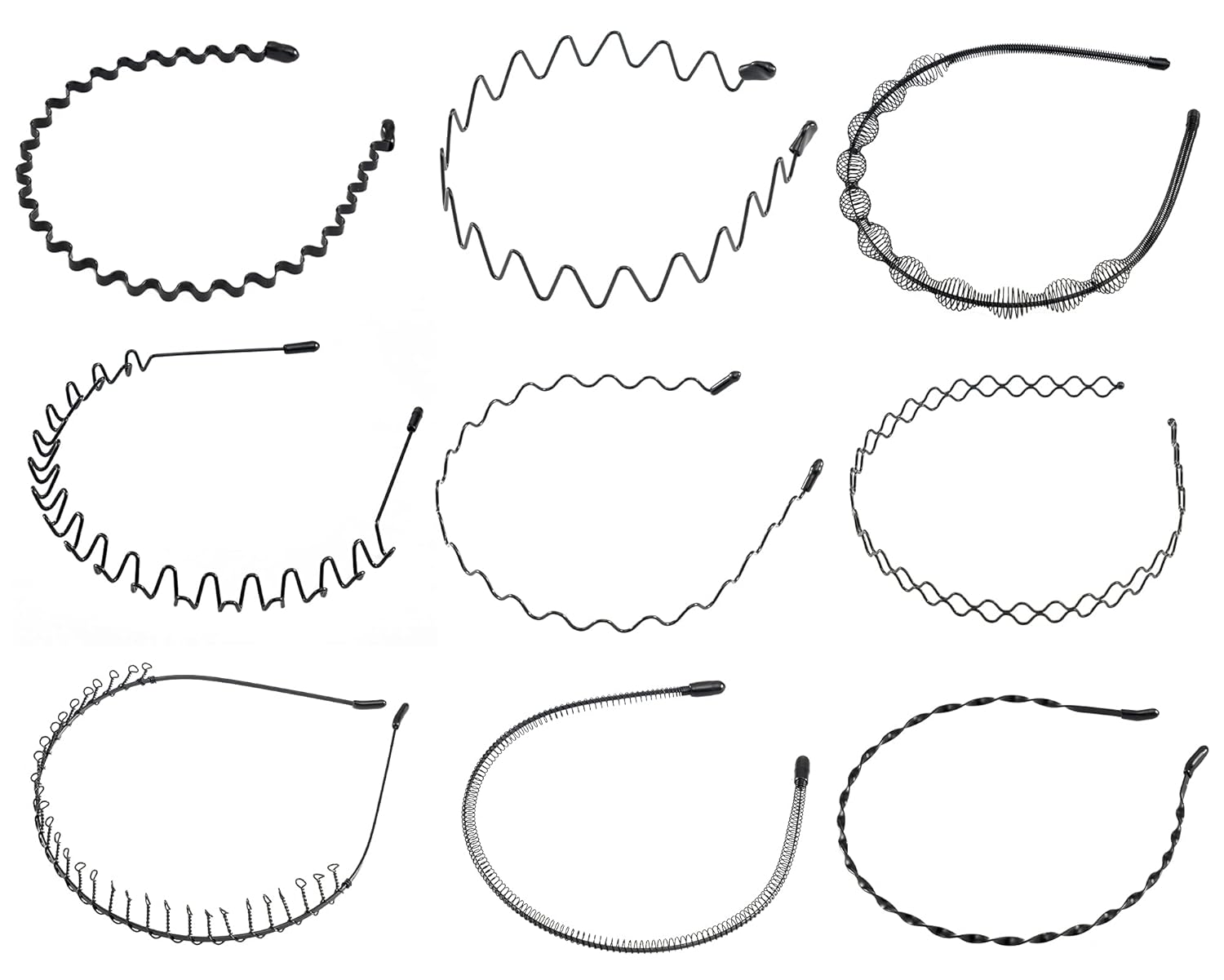 vorey 6Pcs Wavy Headband Metal Hair Hoop Ordinary Headwear Hair Accessories for Women Men (black-6pcs) : Beauty
