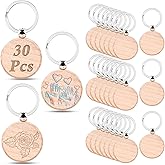 OTYMIOW 30 PCS Wooden Keychains Blank Unfinished Wooden Key Rings, Wood Labels Engraving Blank Keychains Bulk for DIY Crafts Accessories (Round)